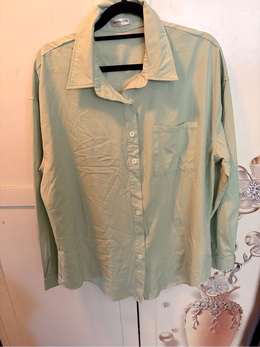 Hotouch Women's Light Green Button-Up Blouse